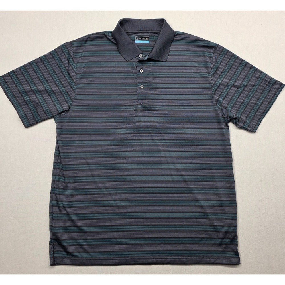 PGA‎ TOUR Performance Polo Shirt XL Striped Gray Blue Golf Moisture Wicking